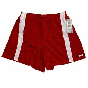 Asics Medley Running Shorts Mens Large Red White Drawstring Inner Liner NWT